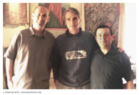 From 2011 - Kieran McCarthy and Michael Twomey (Complete Control Films) preparing to film an interview and narration with actor Jeremy Irons for their documentary "Another Way Home"