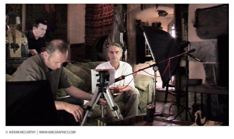 From 2011 - Kieran McCarthy and Michael Twomey (Complete Control Films) preparing to film an interview and narration with actor Jeremy Irons for their documentary "Another Way Home"