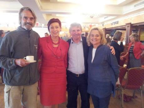 Jeremy Irons, Helen Collins, John Field and Sinead Cusack at the Belling Forum at the West Cork Hotel on Saturday afternoon. Photo via A Taste of West Cork on Facebook